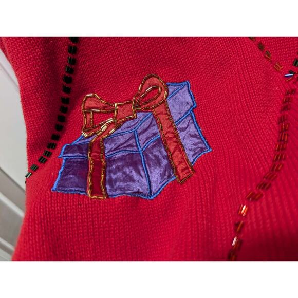 VTG The Eagles Eye Ugly Red Christmas Sweater Turtleneck Size S Beaded Holiday - Picture 6 of 11